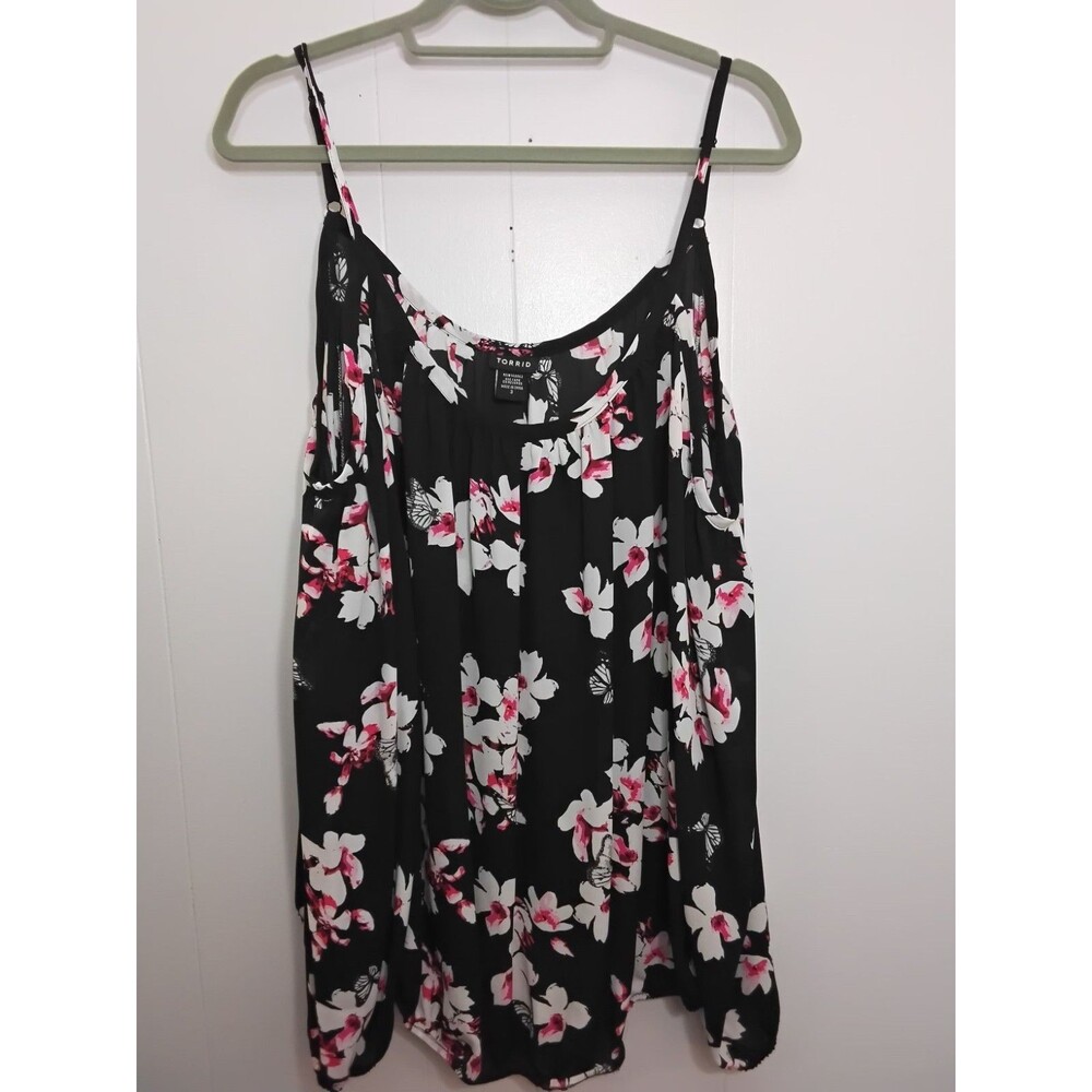 Torrid Blouse Size 3 Blue Floral Cold Shoulder Sleeves